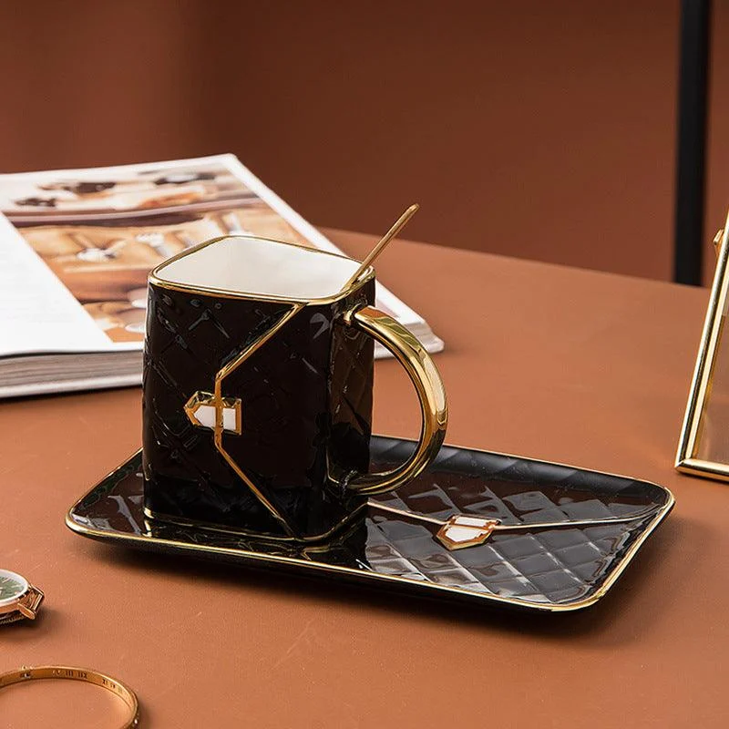 Creative Handbag Shaped Mug with Saucer and Spoon -  - #tag1#