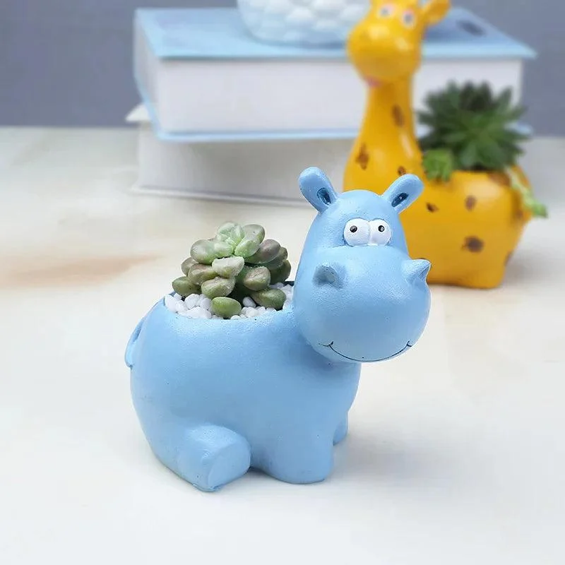 Creative Resin Animal Flower Pots: Cute Hippo and Giraffe Planters - 