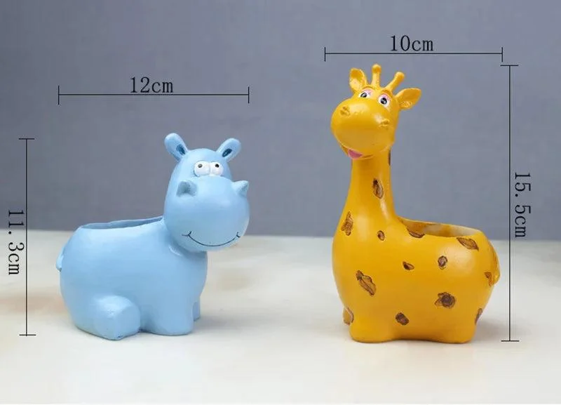 Creative Resin Animal Flower Pots: Cute Hippo and Giraffe Planters -