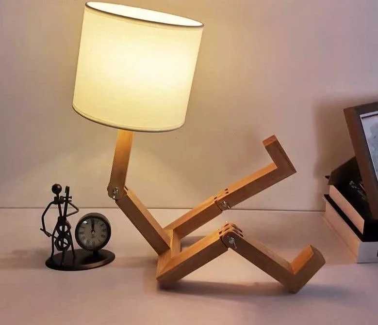 Creative Small Wooden Robot Lamp -