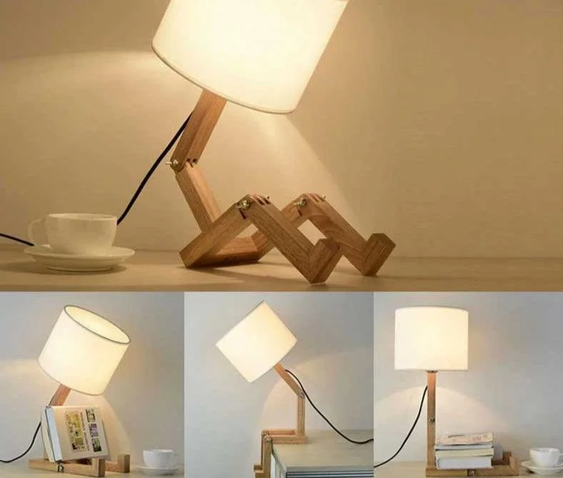 Creative Small Wooden Robot Lamp -