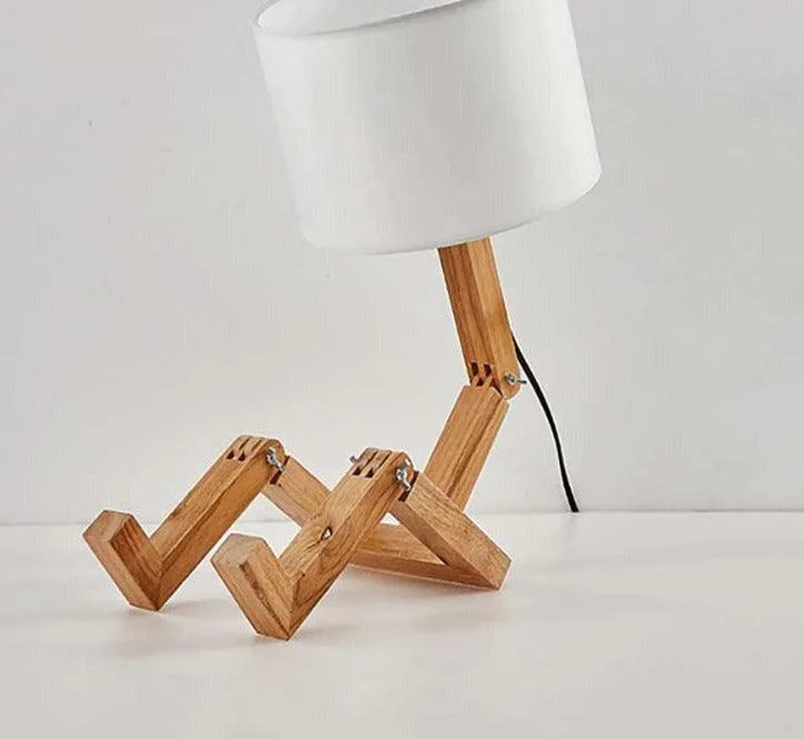 Creative Small Wooden Robot Lamp -