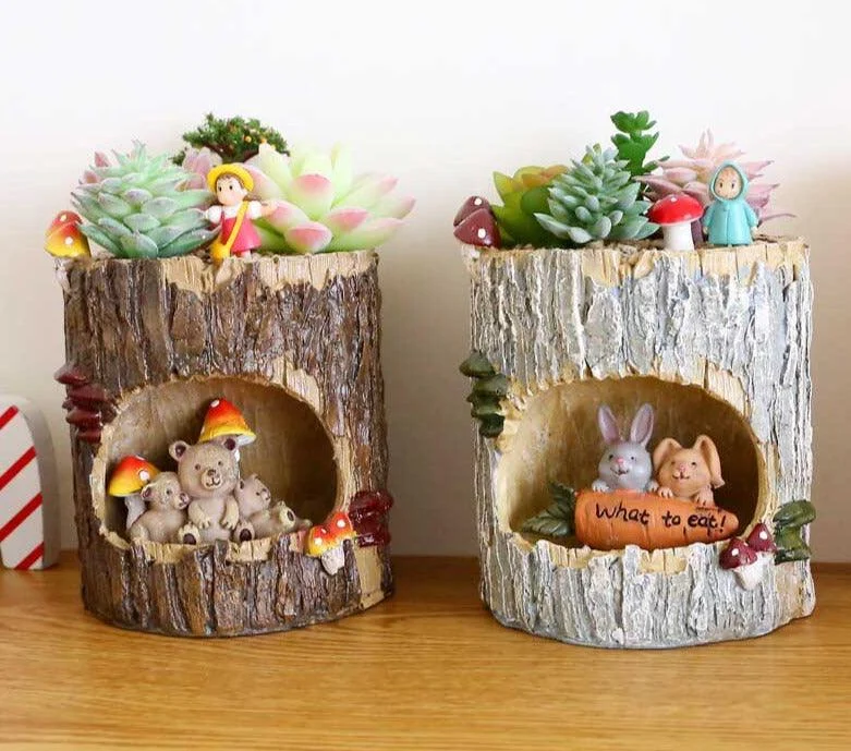 Creative Tree House Animals Flower Pot -