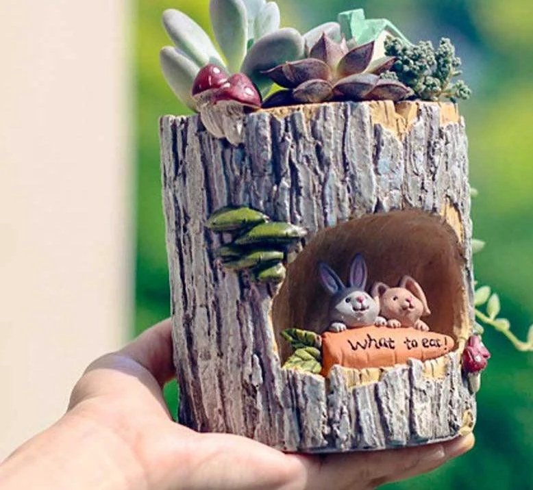 Creative Tree House Animals Flower Pot -