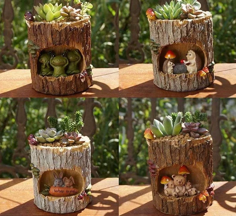 Creative Tree House Animals Flower Pot -