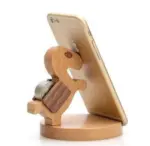 Creative beech wood mobile phone holder with coin pocket and engraving tag1