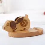 Creative beech wood mobile phone holder with coin pocket and engraving tag1