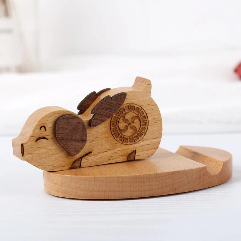 Creative beech wood mobile phone holder – with coin pocket and engraving -  - #tag1#