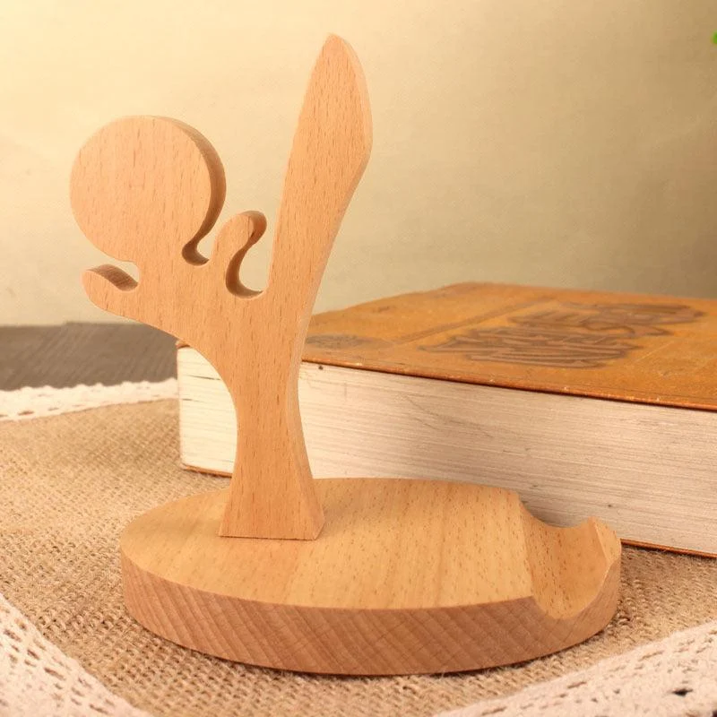 Creative beech wood mobile phone holder – with coin pocket and engraving -  - #tag1#