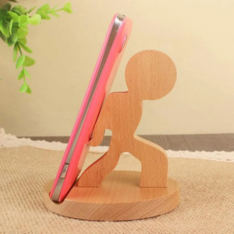Creative beech wood mobile phone holder – with coin pocket and engraving -  - #tag1#