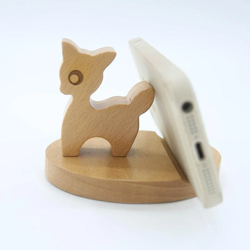 Creative beech wood mobile phone holder – with coin pocket and engraving -  - #tag1#
