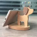 Creative beech wood mobile phone holder with coin pocket and engraving tag1