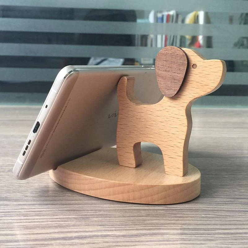 Creative beech wood mobile phone holder – with coin pocket and engraving -  - #tag1#