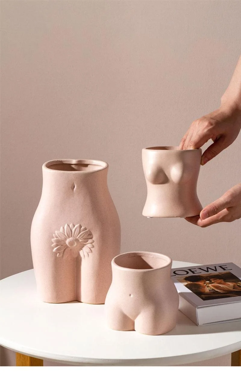 Creative pink body art ceramic vase gardening flower pot decor Home decor accessories modern minimalist style ornaments gift -  - #tag1#