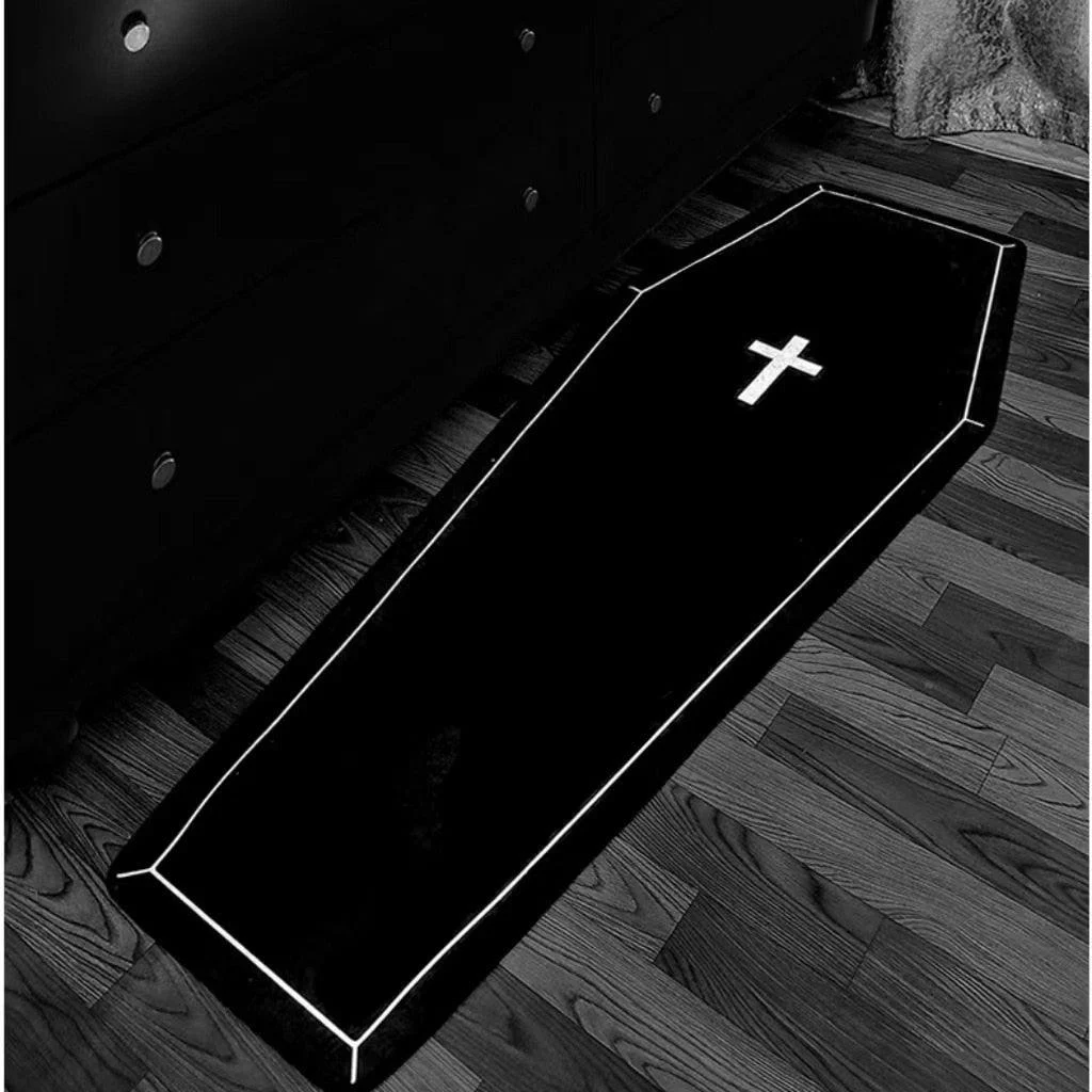 Cross Gothic Vampire Coffin & Skeleton Rug -