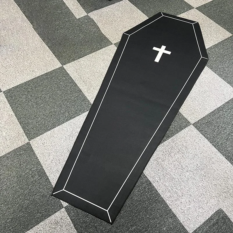 Cross Gothic Vampire Coffin & Skeleton Rug -