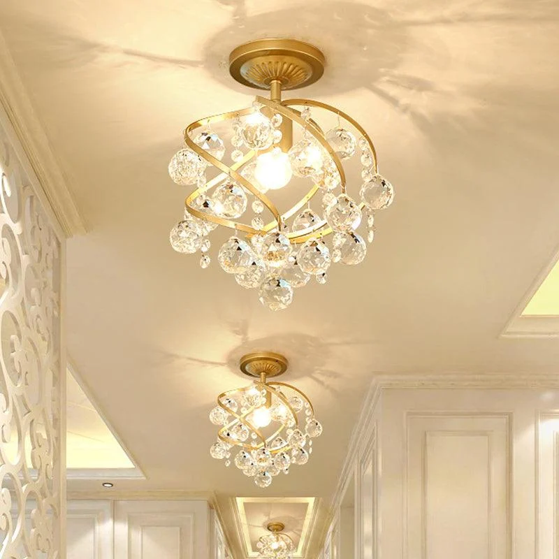 Crystal Ball Spiral Semi-Flush Ceiling Light Postmodern 1-Light Brass Ceiling Lamp Fixture -  - #tag1#