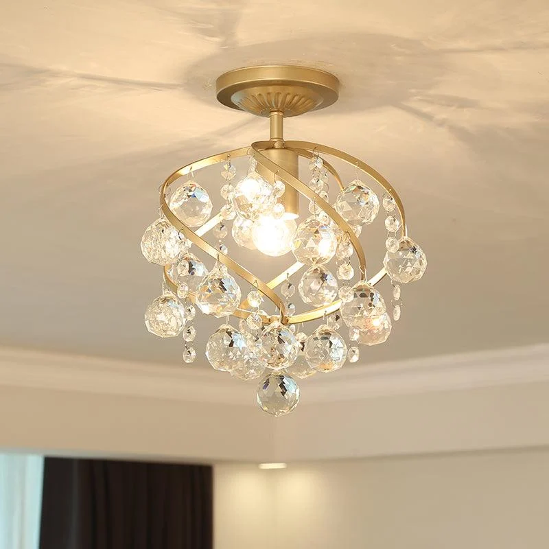 Crystal Ball Spiral Semi-Flush Ceiling Light Postmodern 1-Light Brass Ceiling Lamp Fixture -  - #tag1#