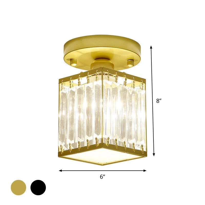 Crystal Foyer Ceiling Lamp - Modern Black/Gold Semi-Flush Design -  - #tag1#