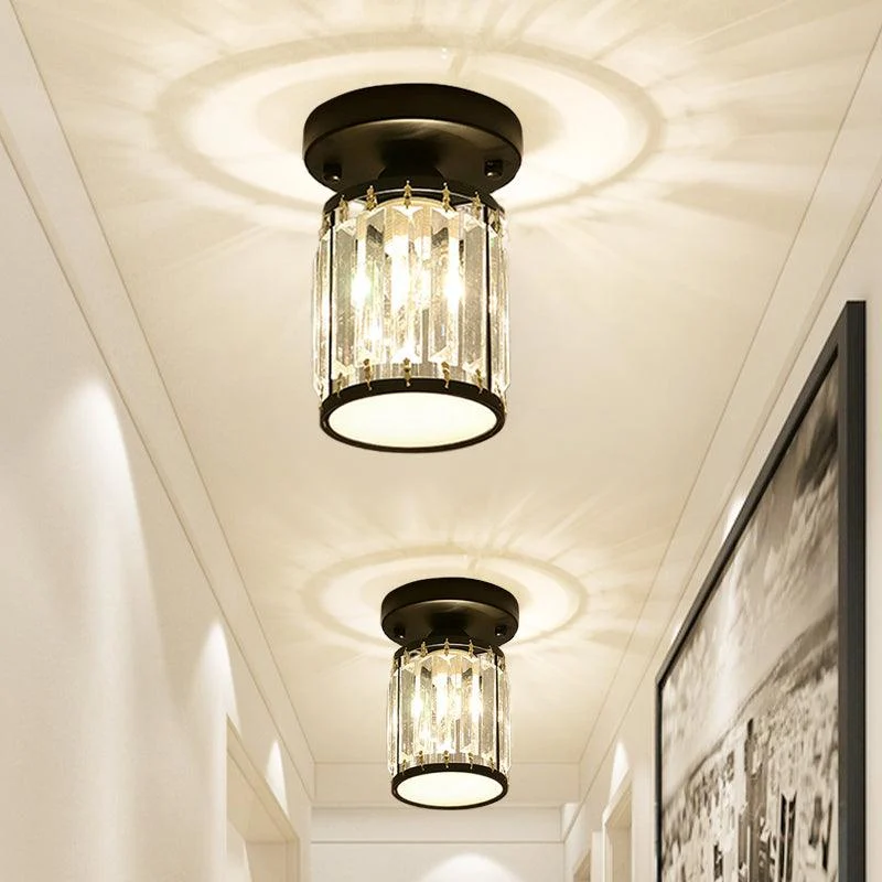 Crystal Foyer Ceiling Lamp - Modern Black/Gold Semi-Flush Design -  - #tag1#