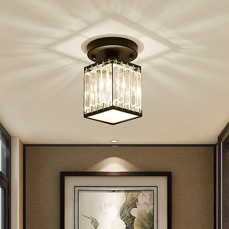 Crystal Foyer Ceiling Lamp - Modern Black/Gold Semi-Flush Design -  - #tag1#