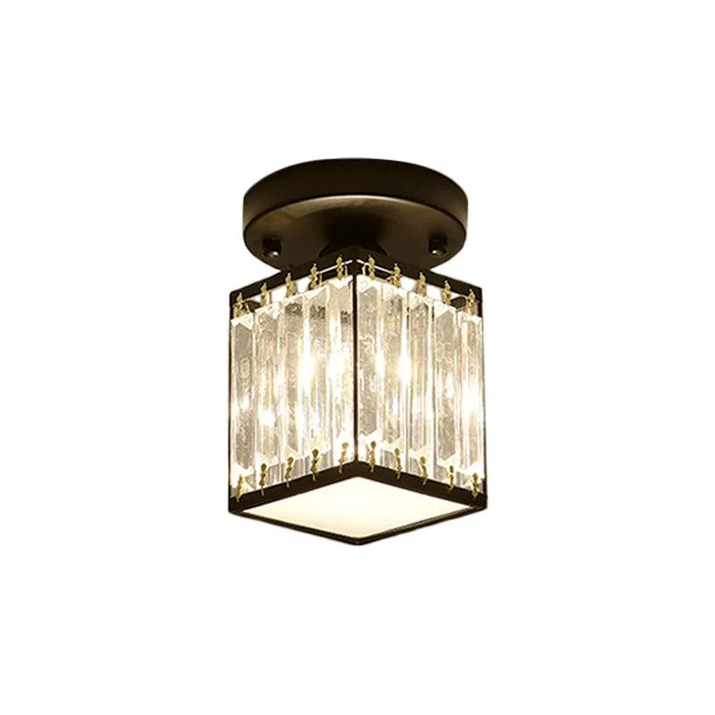Crystal Foyer Ceiling Lamp - Modern Black/Gold Semi-Flush Design -  - #tag1#