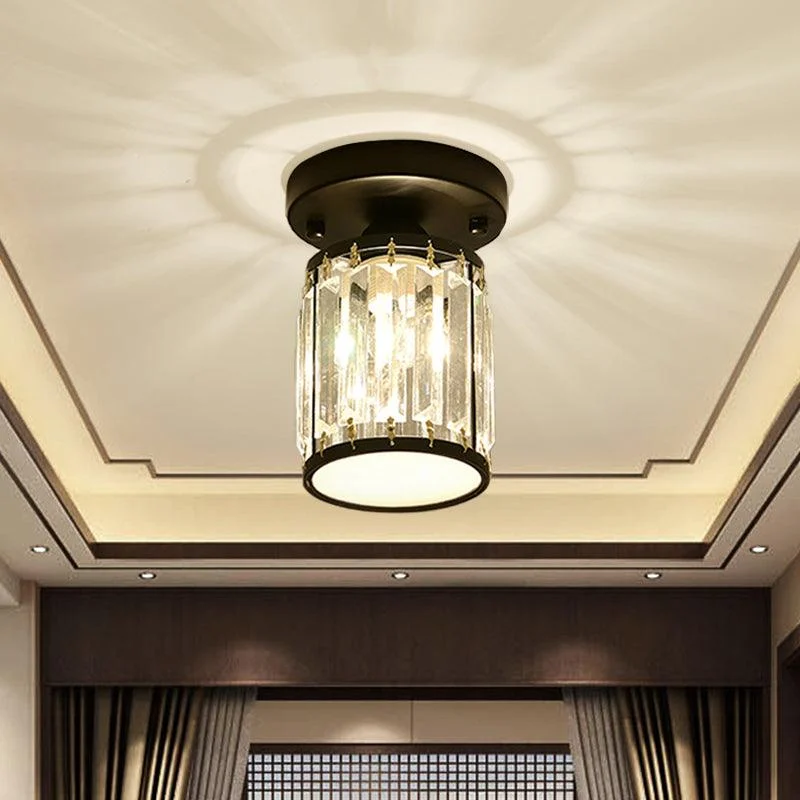 Crystal Foyer Ceiling Lamp - Modern Black/Gold Semi-Flush Design -  - #tag1#