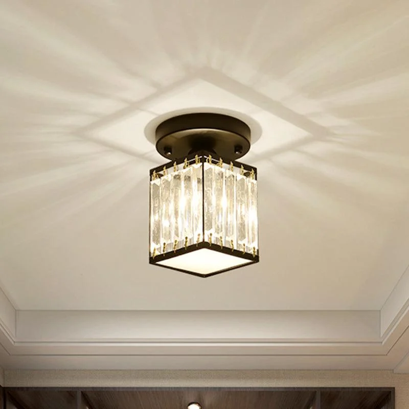 Crystal Foyer Ceiling Lamp - Modern Black/Gold Semi-Flush Design -  - #tag1#