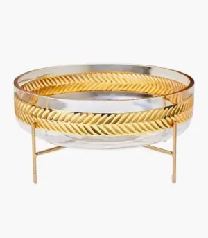 Crystal Fruit Bowl with Metal Wire Stand - Luxury Centerpiece