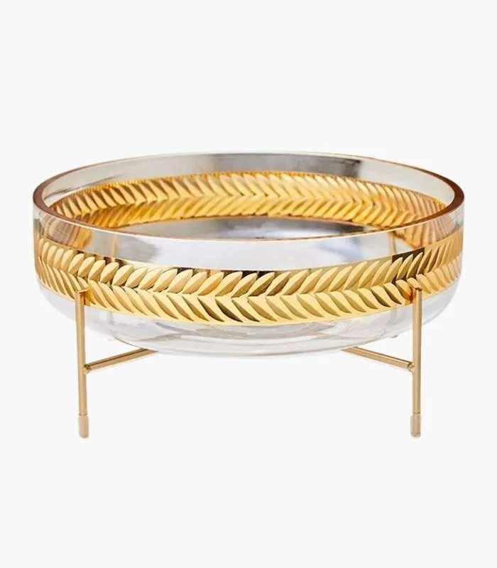 Crystal Fruit Bowl with Metal Wire Stand - Luxury Centerpiece -  - #tag1#