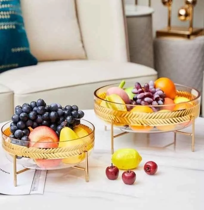 Crystal Fruit Bowl with Metal Wire Stand - Luxury Centerpiece -  - #tag1#