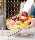 Crystal Fruit Bowl with Metal Wire Stand Luxury Centerpiece tag1