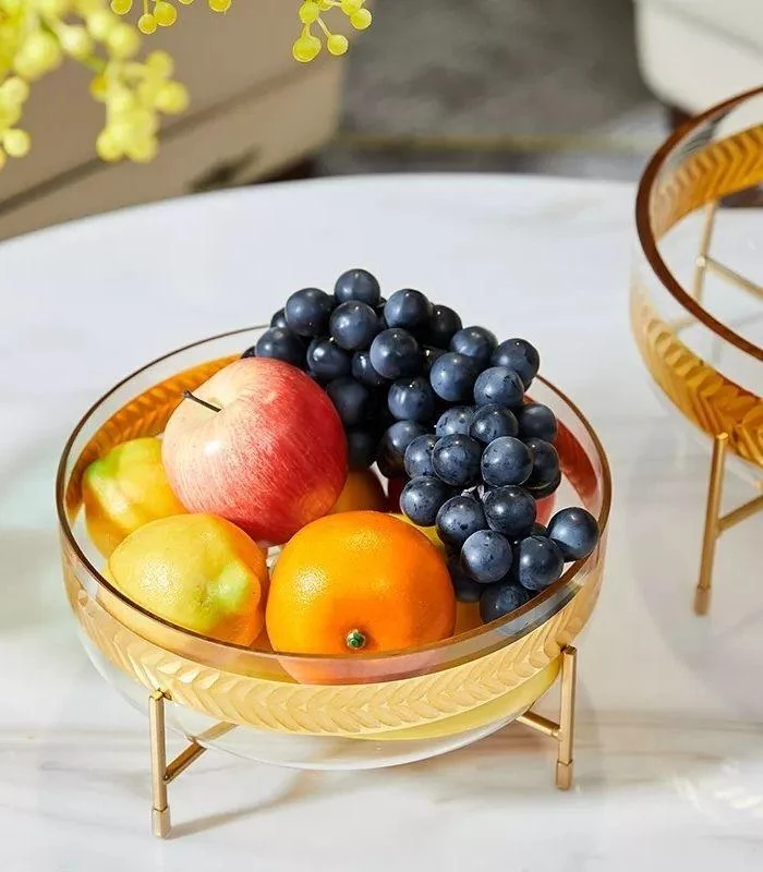 Crystal Fruit Bowl with Metal Wire Stand - Luxury Centerpiece -  - #tag1#
