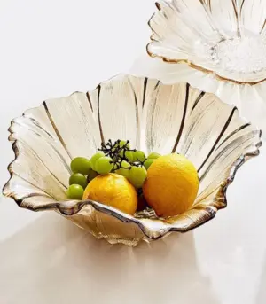 Crystal Glass Decorative Fruit Bowl Golden Yellow