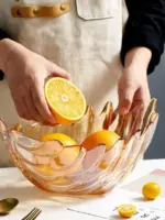 Crystal Leaf Fruit Salad Bowl 28cm tag1