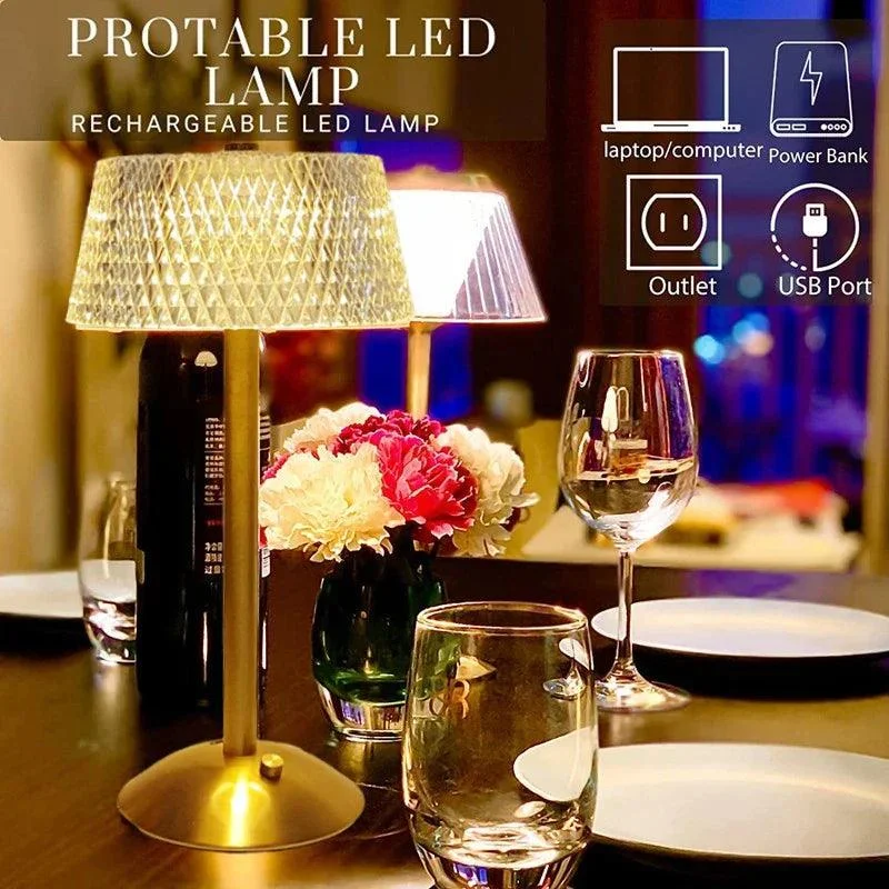 Crystal Table Lamp - Diamond Retro Design - LED Desk Lamp - Wireless Table Lamp - Bedroom, Office - Decoration -  - #tag1#