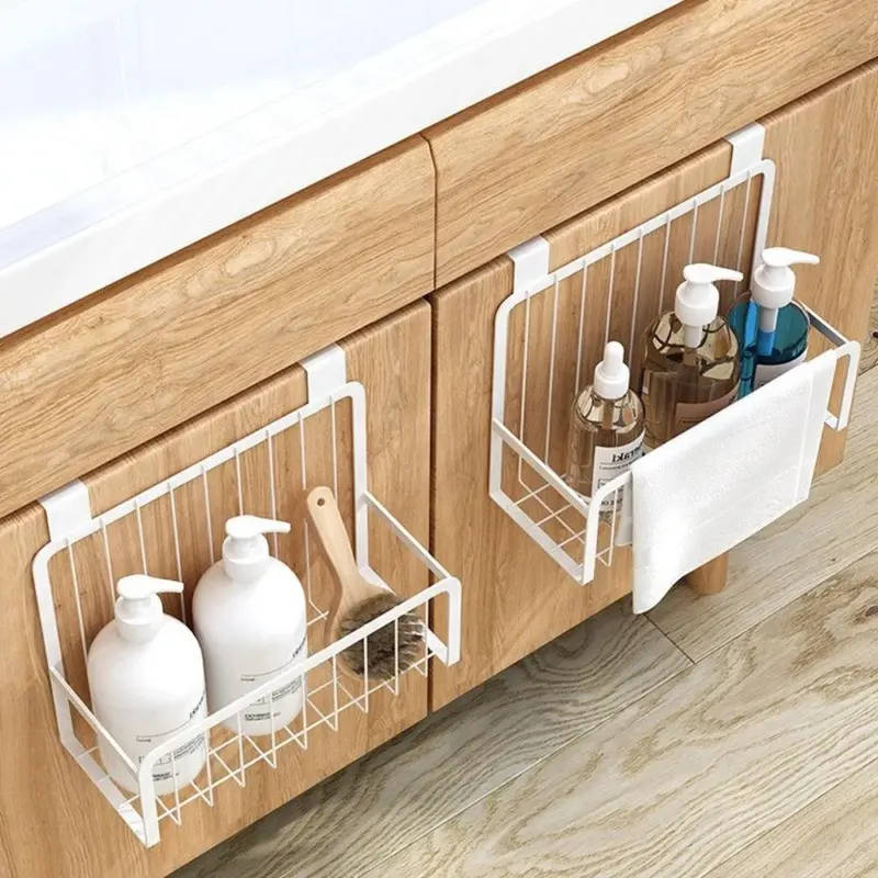 Cupboard Side Storage Rack Kitchen Organizer Shelf Baking Finish Carbon Steel Shelves Hanging Basket tag1