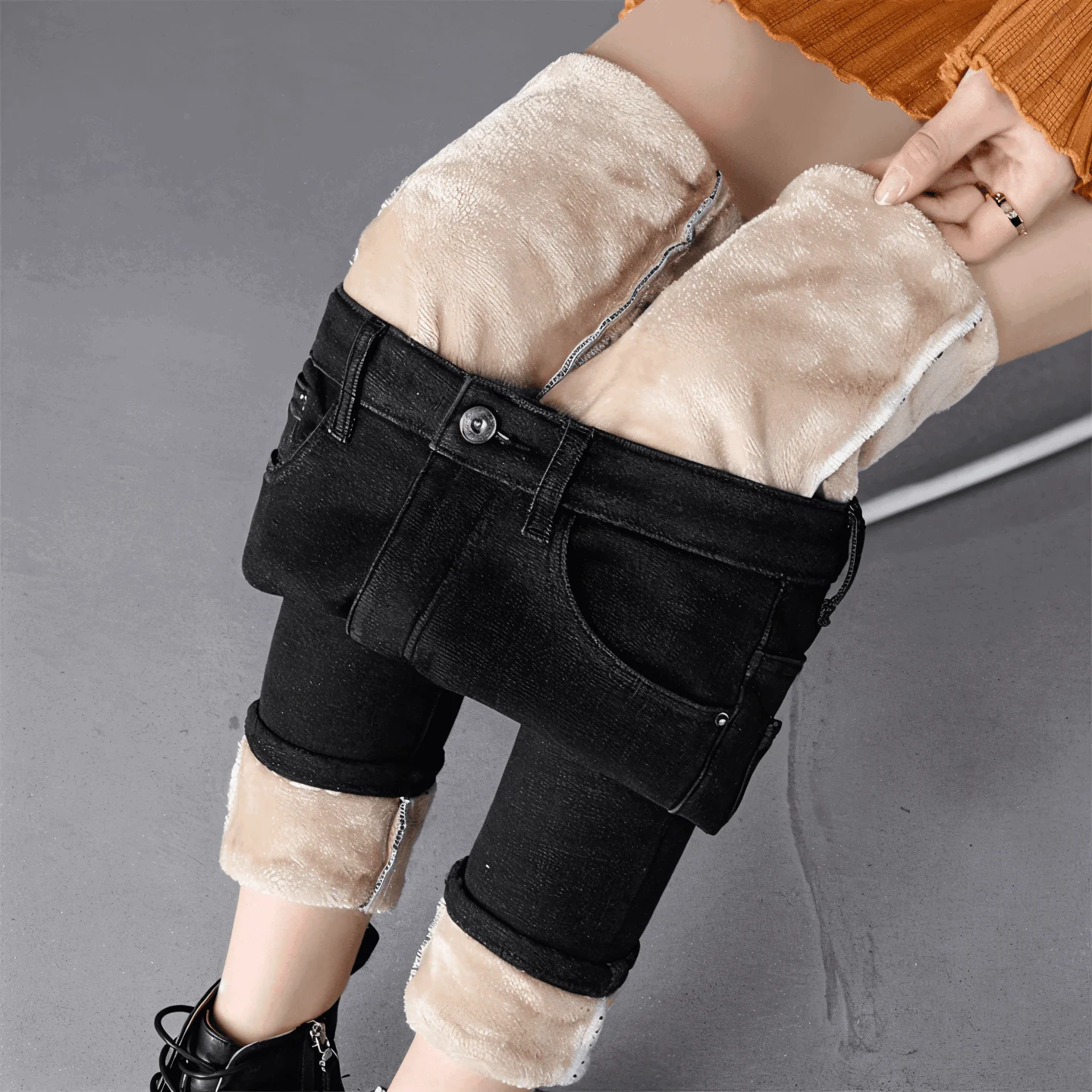 CurveFit Fleece Legging - Skinny Jeans for Women with High Waist and Sherpa Lining -  - #tag1#