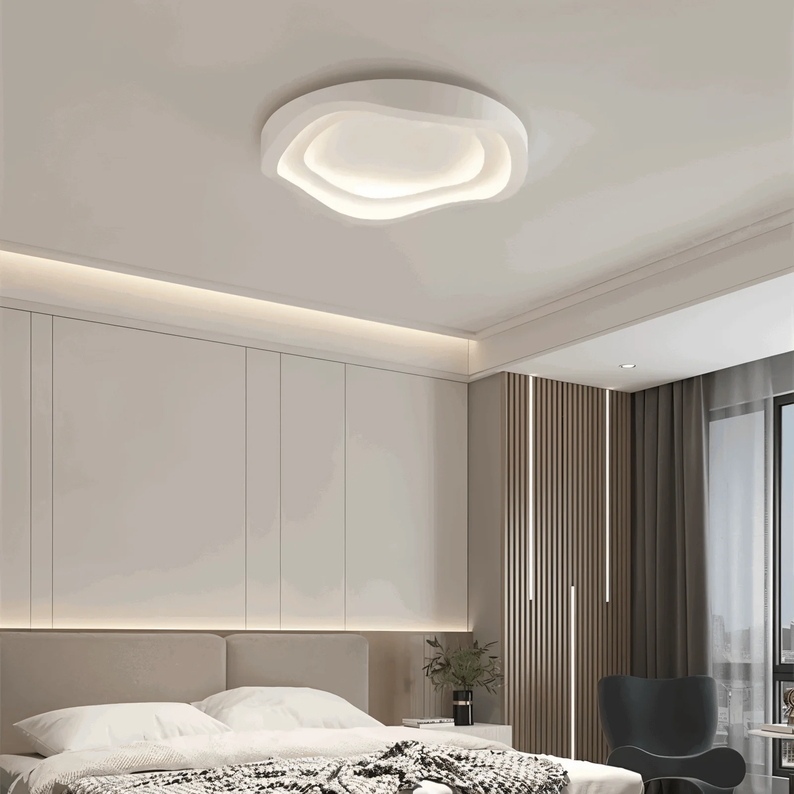 Curvy White Ceiling Light - Minimalist, Dimmable, Flush Mount LED Lamp -  - #tag1#
