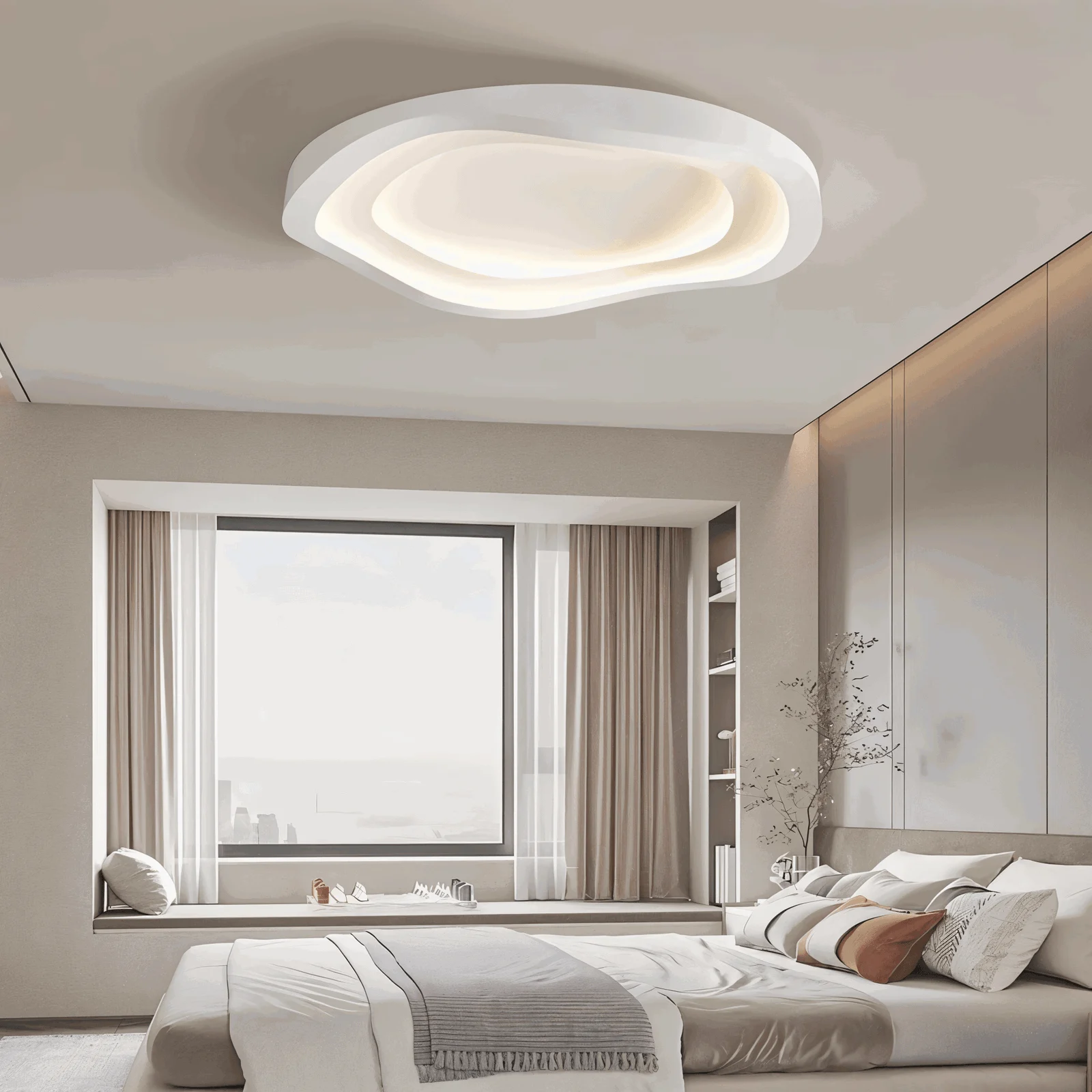 Curvy White Ceiling Light - Minimalist, Dimmable, Flush Mount LED Lamp -  - #tag1#