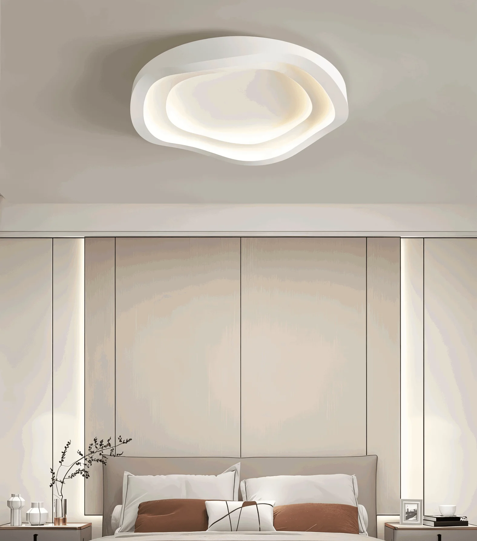 Curvy White Ceiling Light - Minimalist, Dimmable, Flush Mount LED Lamp -  - #tag1#