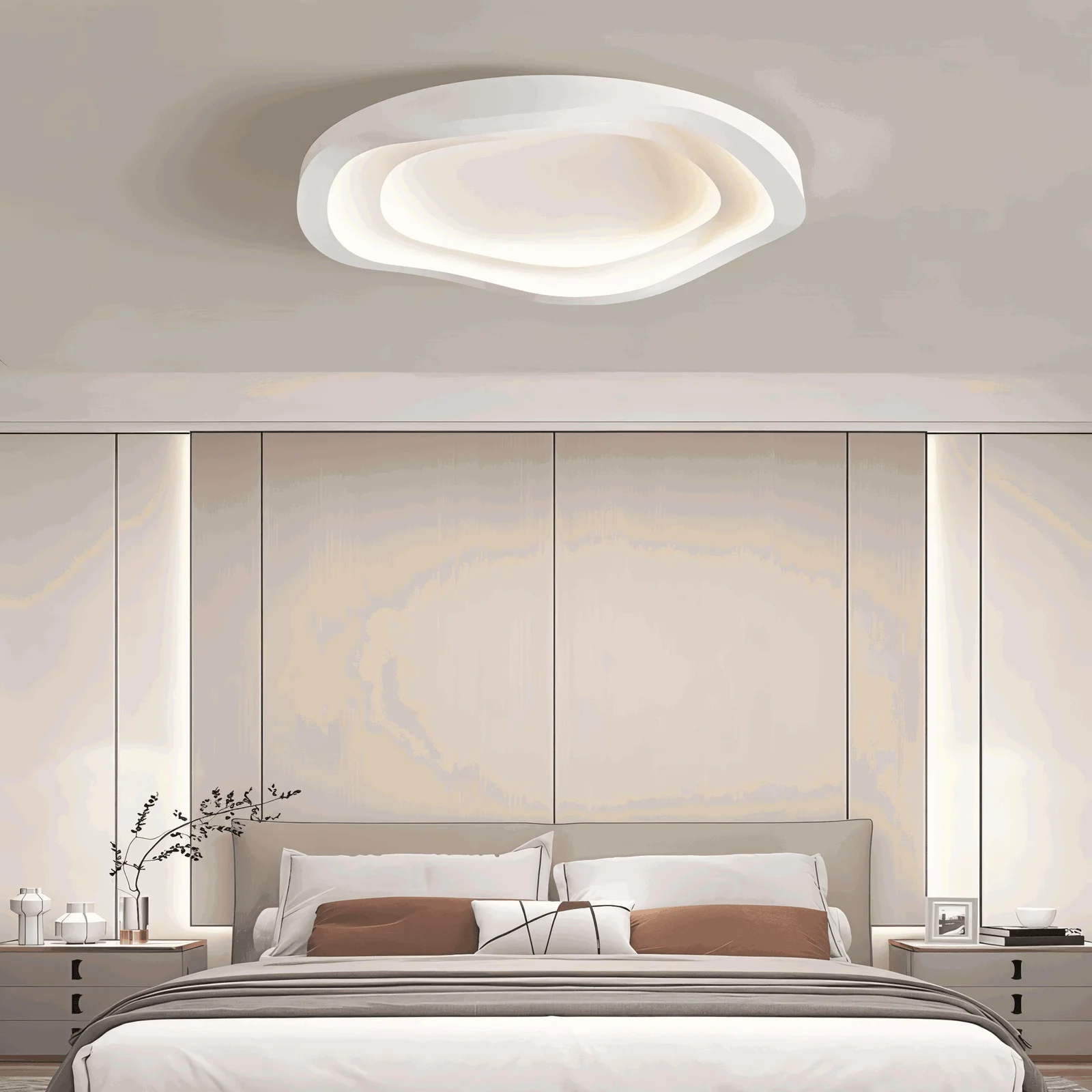 Curvy White Ceiling Light - Minimalist, Dimmable, Flush Mount LED Lamp -  - #tag1#