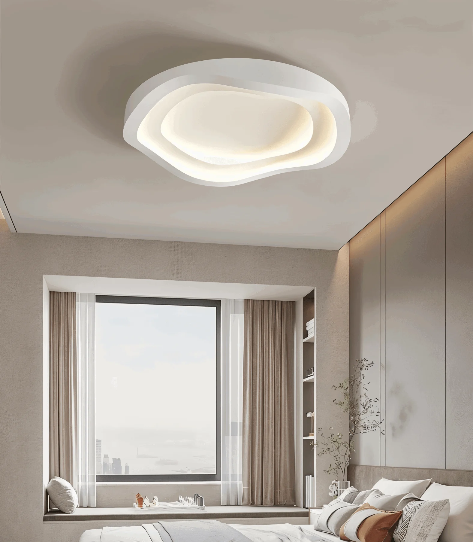 Curvy White Ceiling Light - Minimalist, Dimmable, Flush Mount LED Lamp -  - #tag1#