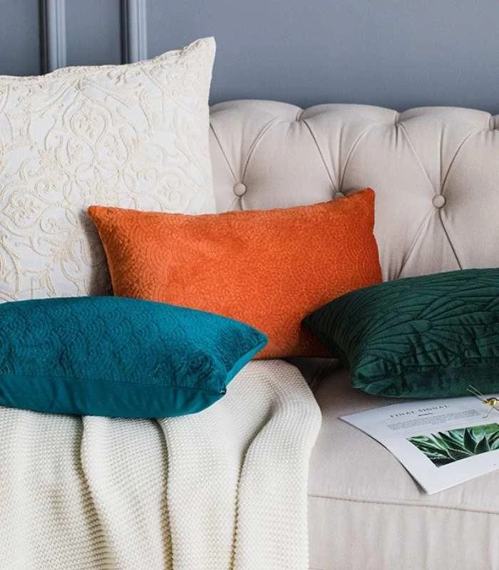 Cushion Cover Green Quilted Pillowcase Velour Green -  - #tag1#
