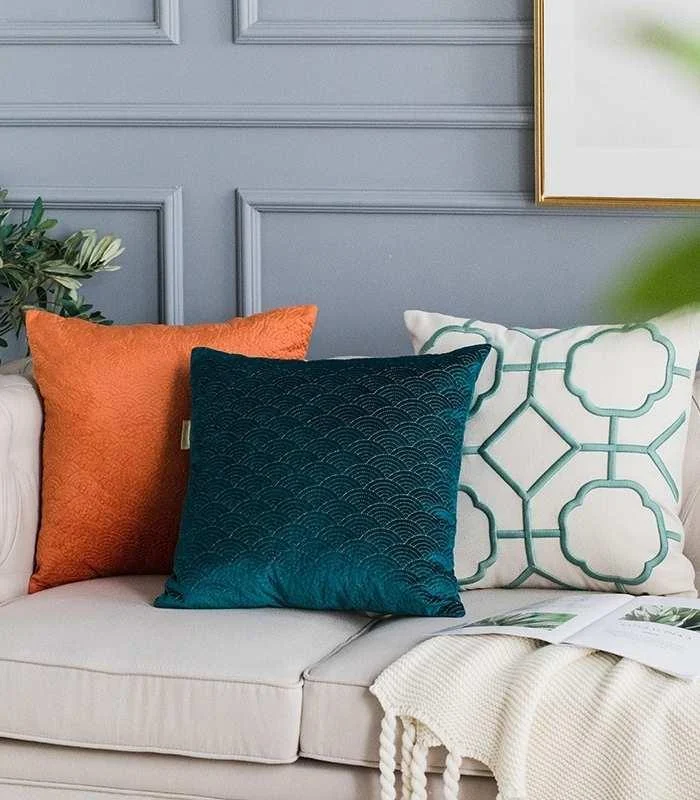 Cushion Cover Green Quilted Pillowcase Velour Green -  - #tag1#