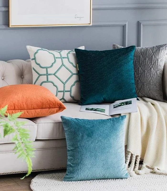 Cushion Cover Green Quilted Pillowcase Velour Green -  - #tag1#