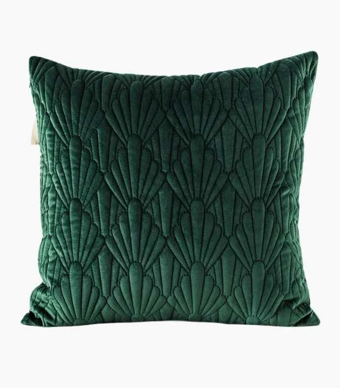 Cushion Cover Green Quilted Pillowcase Velour Green -  - #tag1#