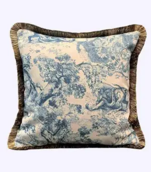 Cushion Cover Mythos Woven Blue Print Fringed 45x45 cm