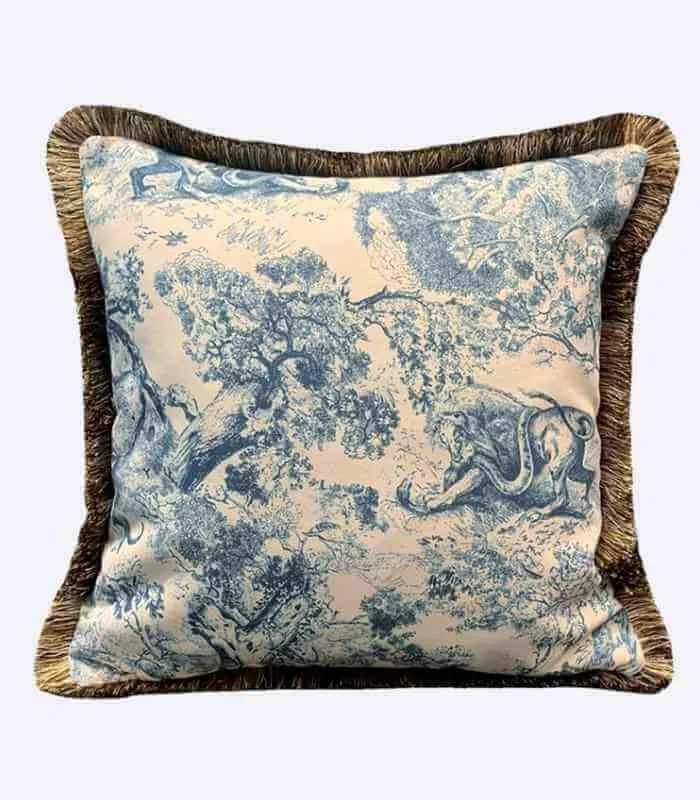 Cushion Cover Mythos Woven Blue Print Fringed 45x45 cm -  - #tag1#