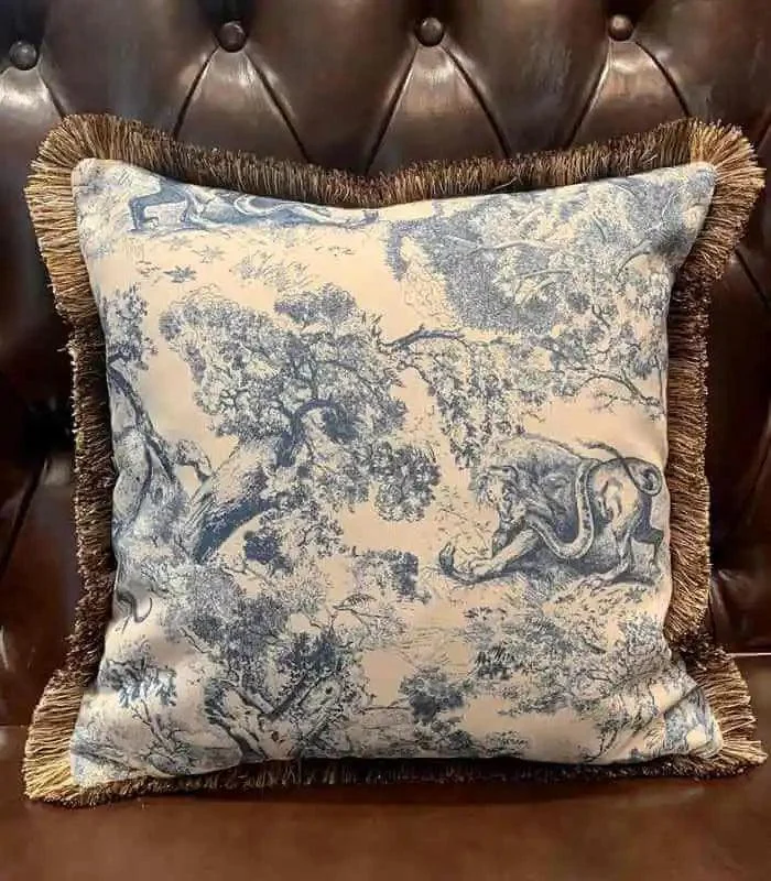Cushion Cover Mythos Woven Blue Print Fringed 45x45 cm -  - #tag1#